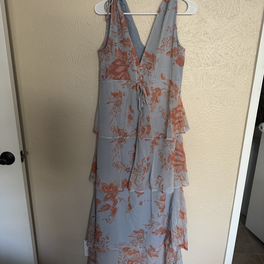 Hope And Ivy Floral Sleeveless Dress in Blue and Orange